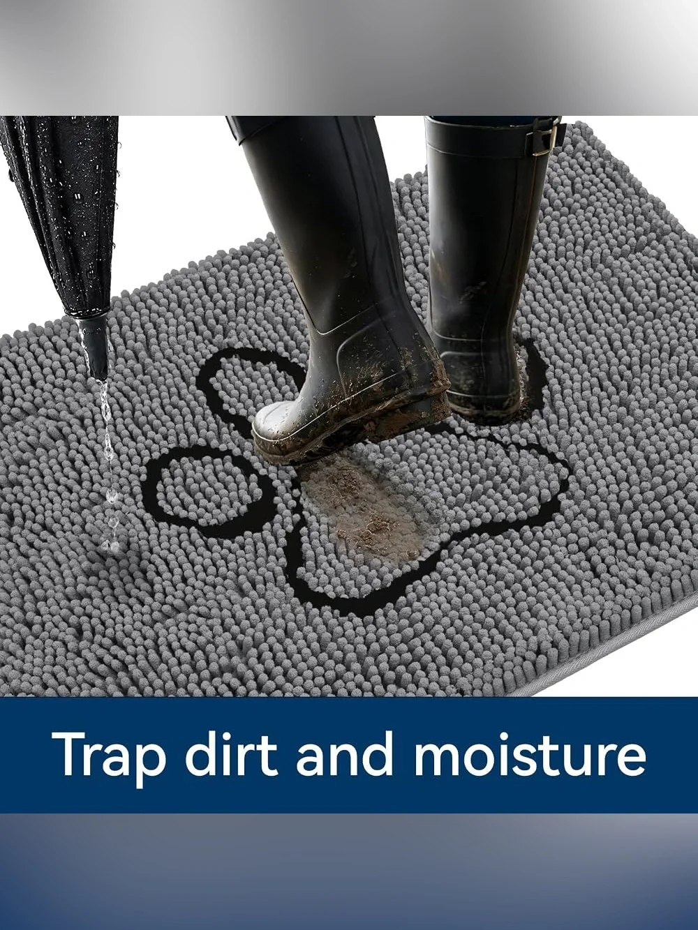 Gray Paw Print Dog Mat - Non-Slip Entry Rug 30 inches by 20 inches